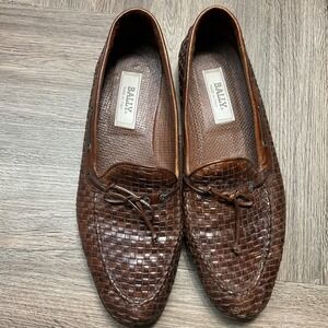 Bally Woven Leather Loafers Mens 12M Brown Made in Italy Slip-On Shoes Vintage